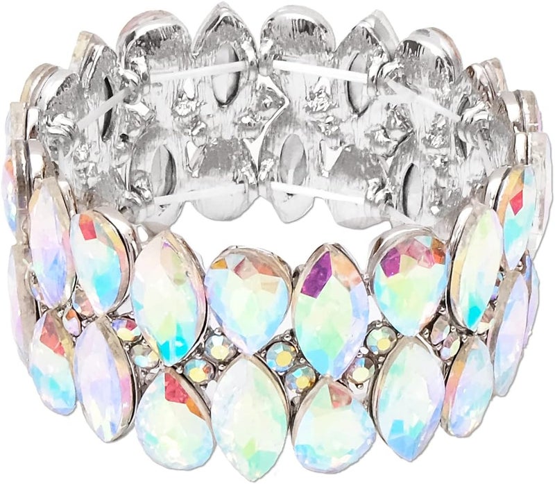 chaoyite Store Women's Statement Stretch Bangle Wide Teardrop Marquise-Shape Crystal Elastic Bracelet Art Deco Bridal Jewelry - Image 1